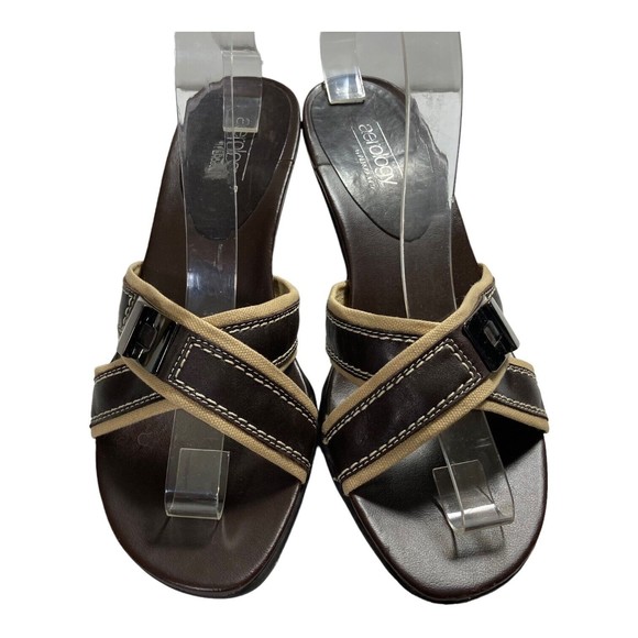 Aerology Aerosoles Holly Sandals Women's 9M Heels Brown Leather Criss Cross Toe - Picture 3 of 9